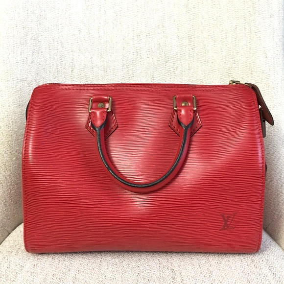 Authentic Louis Vuitton Speedy 25 bag red leather - Picture 3 of 16